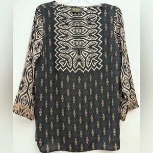 Vintage Bob Mackie Artwear Black and Tan Patterned Tunic